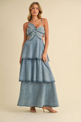 DENIM FLOWER MAXI DRESS